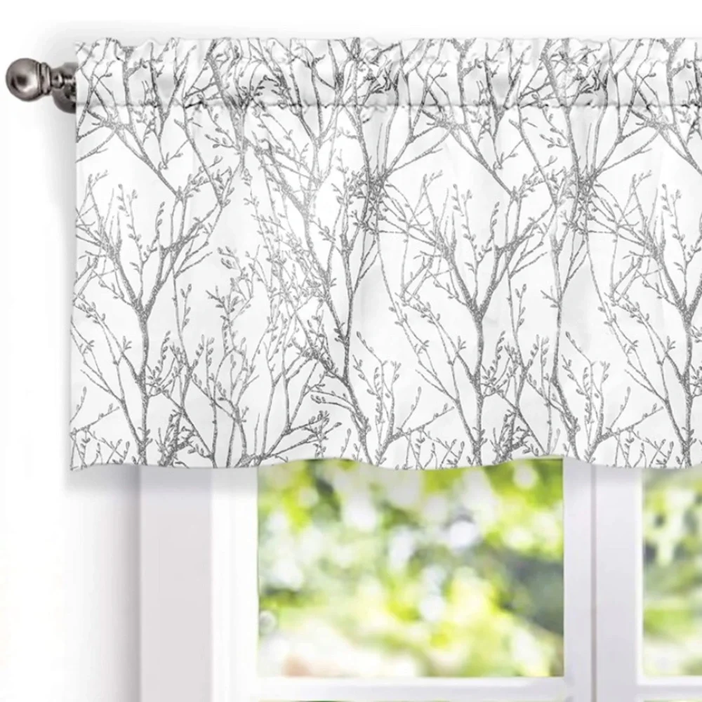 Luxury Home | Elegant Chic Grey & White Tree Branch Print Window Valence